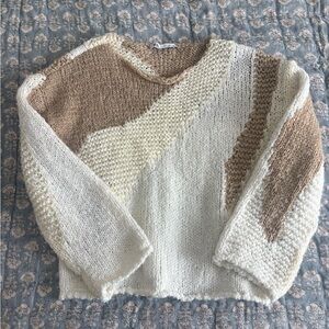 Zara open knit boxy art deco neutral sweater Large